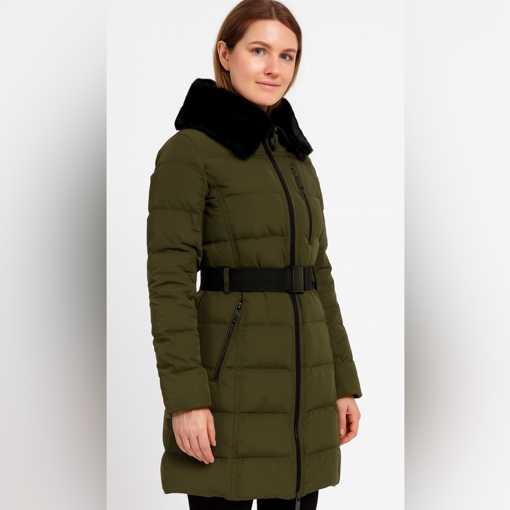 Mango Olive Puffer Jacket with Belt